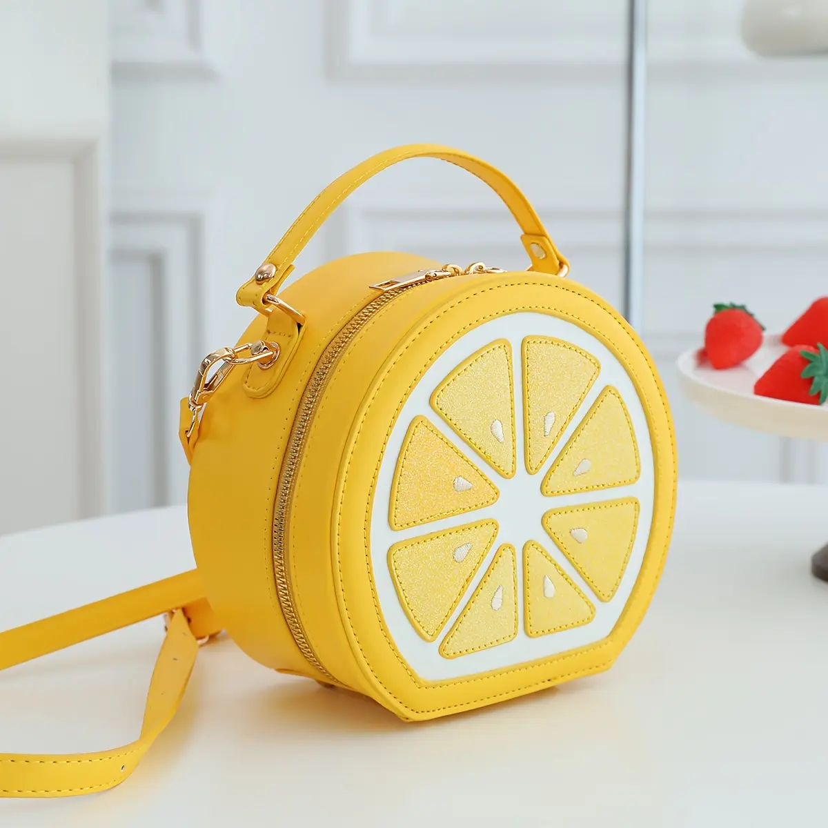 Trendy And Versatile PU Sequined Women'S Crossbody Bag in a Lemon Shape, Perfect for Street Style And Y2K Vibes, Also Suitable As a Shoulder Or Tote Detachable Strap Hip with Coin Purse Korean Plaid Lightweight Quilted buy Women's Medium Nylon Bowler