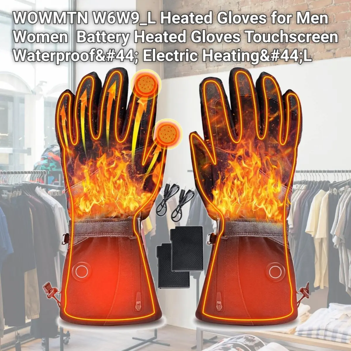 Unisex Rechargeable Heated Gloves, Waterproof Nylon with Fleece Lining, Adjustable Temperature and Touchscreen Fingers, Size L, Yes, Male, 1.1 Lb, Adults, Battery, Touchscreen Compatibility, Long Battery Life, Battery Heated