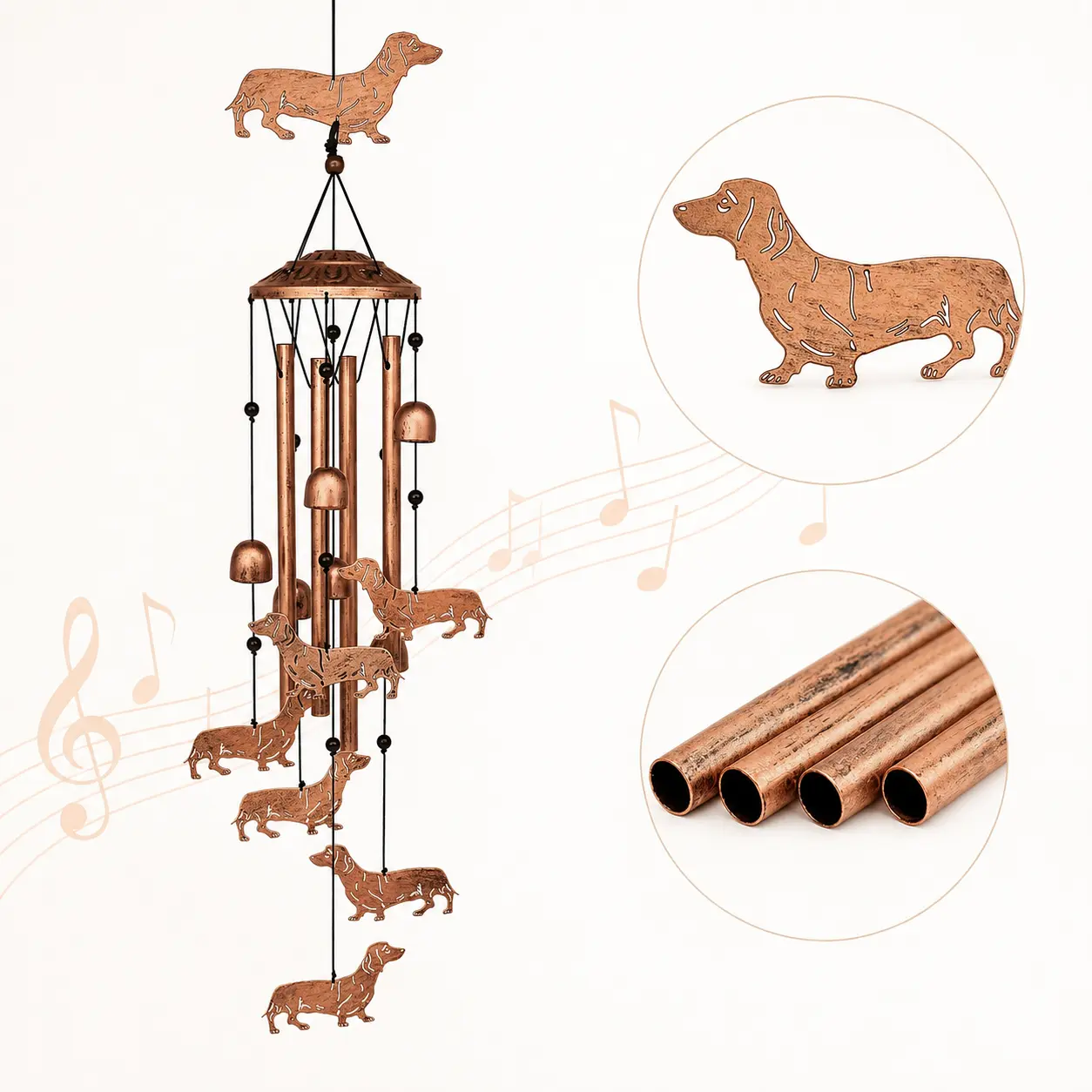 Dog Wind Chimes Outdoor, Dachshund Aluminum Wind Chime 34 Inch, Decorative Hanging Wind Bell for Garden Patio Porch Yard, Soothing Memorial Gift for Dog Lovers Women Mom Grandma