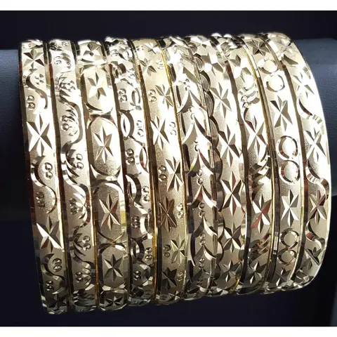 Women's 12-Piece 6mm Gold-Filled Stackable Bangle Set - Mixed & Flower Designs, Multi-Customizable Sizes, Casual Daily Wear, Female Bracelets & Bangles, Accessories Bundle Stackable Bracelet