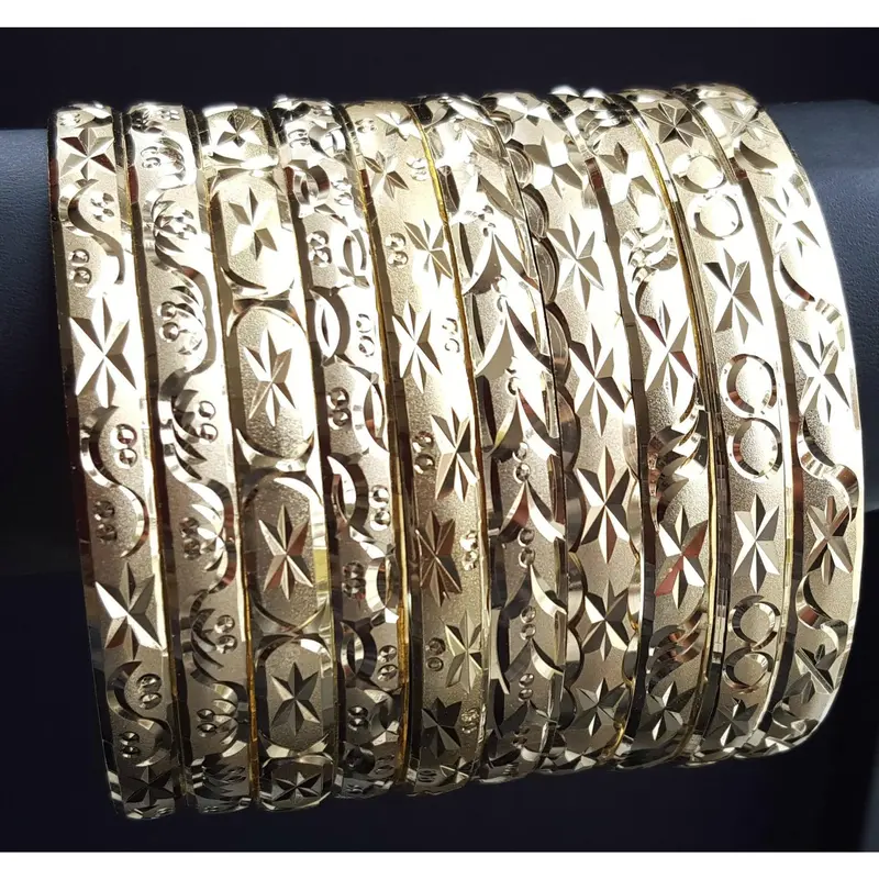 Women's 12-Piece 6mm Gold-Filled Stackable Bangle Set - Mixed & Flower Designs, Multi-Customizable Sizes, Casual Daily Wear, Female Bracelets & Bangles, Accessories Bundle Stackable Bracelet
