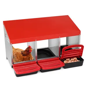 REBUYHOME Vibrant Red 3-Compartment Roll-Out Chicken Nesting Box with Plastic Baskets – Ideal Egg Nest & Laying Box for Hens in Any Chicken Coop