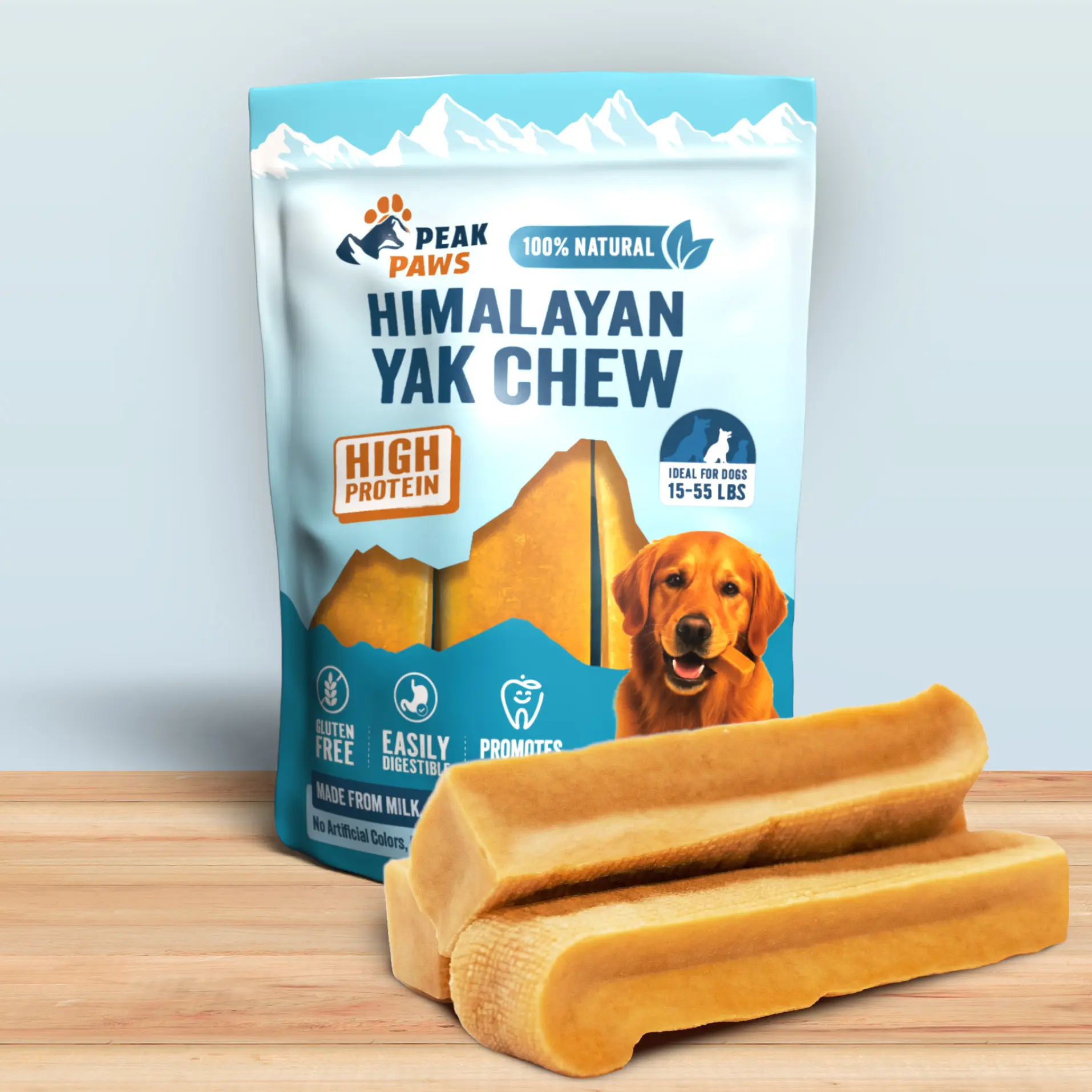 Peak Paws - Himalayan Yak Dog Chew-100% Natural Treat and Long Lasting, High Protein & Low Odor, Grain & Gluten Free, 3 Stick