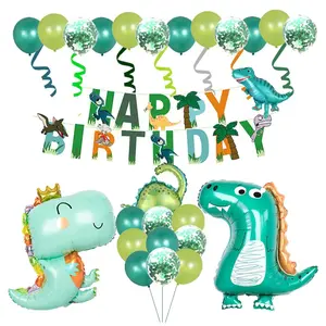 Dinosaur Birthday Decorations, Cute Dino Balloons, Banner, and Confetti Balloons for Boys' Party