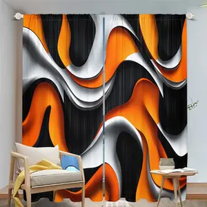 2Pcs Abstract Wave Pattern Blackout Curtains for Living Room Bedroom Kitchen, Modern Gradient Orange White Grey Decorative Window Drapes Home Decor Translucent tube bag design Home Decoration Curtain