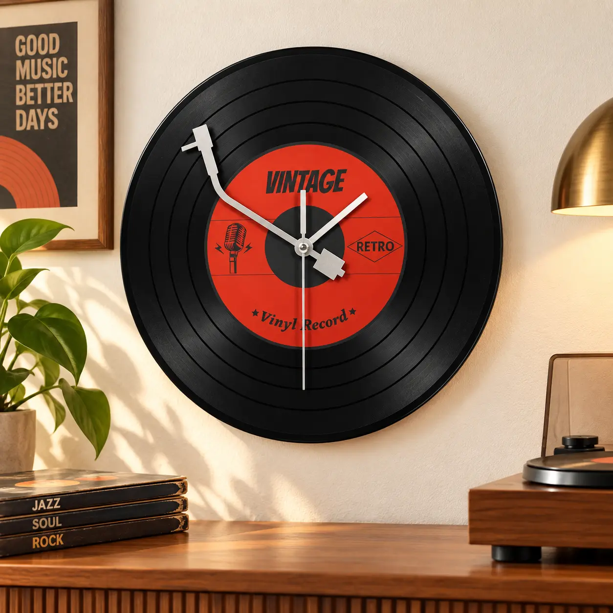 11.8-In Silent Vinyl Record Wall Clock, Round Red 1-Piece Home Decor for Living Room, Ideal Birthday Gift Ideas (Battery Not Included)