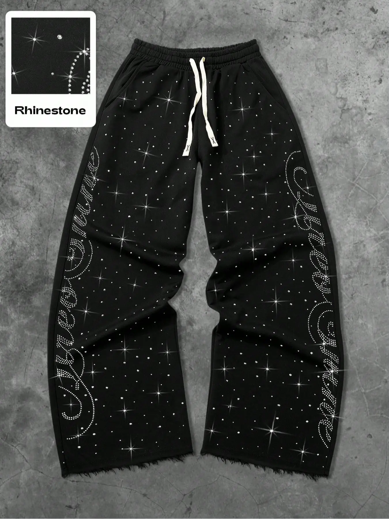 Men's Rhinestone Print Long Pants, Casual Drawstring Sportswear, Comfortable Fashion Design, Perfect for Daily Wear