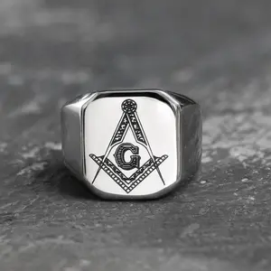 GTHIC Ag Polished Stainless Steel Masonic Ring for Men Fashion Statement Jewelry Daily Wear Birthday Gifts