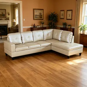 Cozy 2-Piece Sofa Suite, bright light grey semi PU synthetic leather craft, stable reinforced frame, soft comfortable sitting feeling, low maintenance daily care, casual elegant vibe for guest room and leisure area