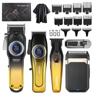 5-piece men's electric trimming set, Trimmer Kit, black gold gradient hair clipper, shaver, beard trimmer, nose hair trimmer, Cordless trimmer, USB rechargeable with LCD display, multifunctional facial and body care tools, holiday gift