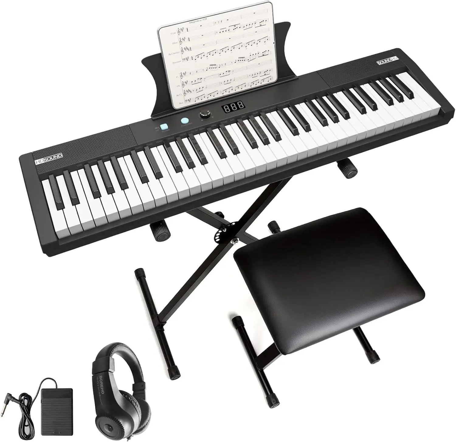 61-Key MK4 Electronic Piano Keyboard Kit for Beginners, Interactive Practice Toy with Built-in Speaker, Stand, Bench, Headphones, Tablet Stand, Compact for Easy Transport & Realistic Play, Beginner Keyboard