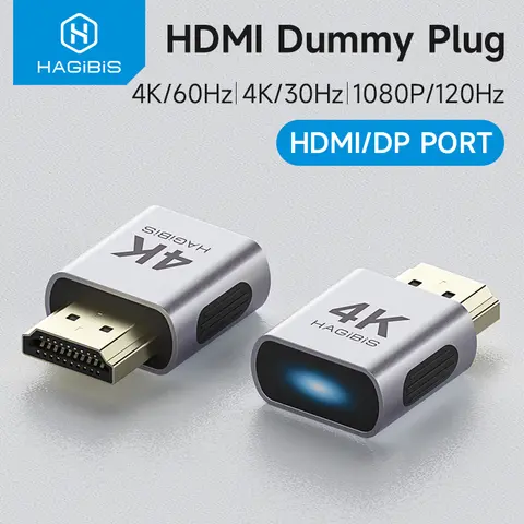 Hagibis 4K HDMI Dummy Plug - HDMI-DisplayPort EDID Emulator Headless Adapter, Versatile Multi-Res Support, High-Resolution Compatibility (4K60Hz/2K60Hz/1080p120hz), Seamless Integration for Enthusiasts' Testing (Computer Accessory)