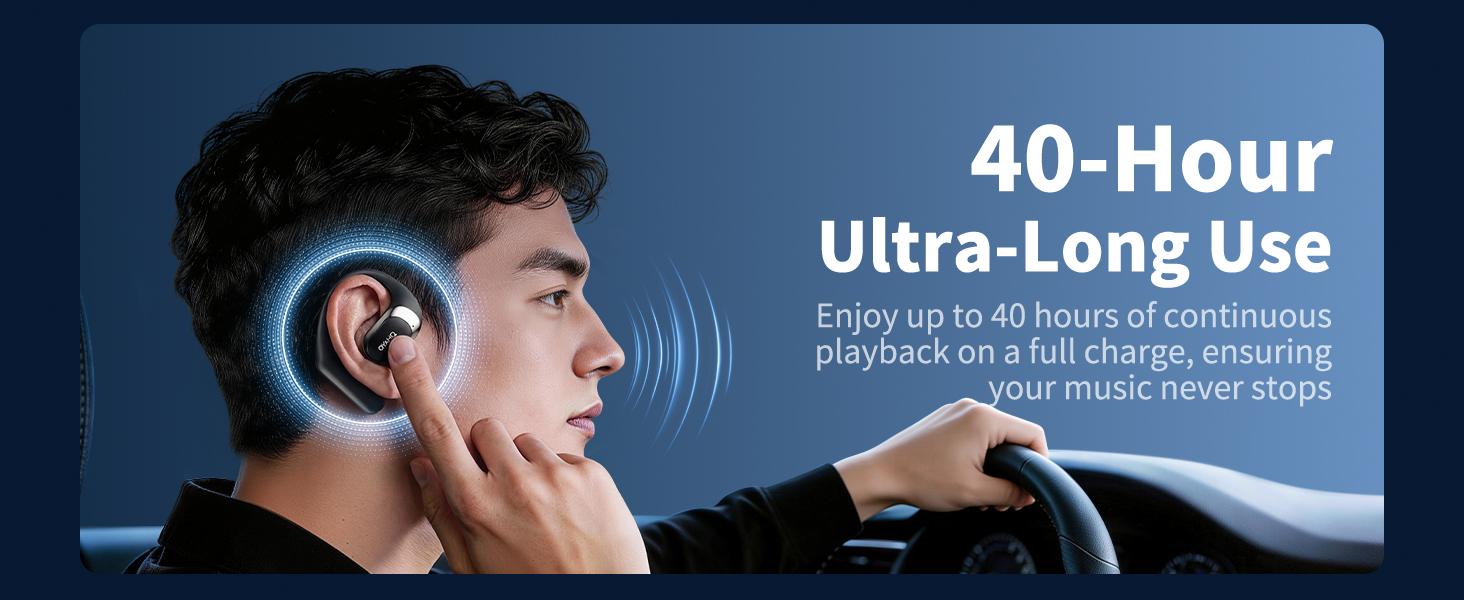 OHAYO Open Ear Headphones, Ultra Lightweight Ergonomic Earhook Earbuds, Bluetooth 5.4 Headphones with HiFi Stereo & Clear Calls, Smart Digital Display, 40H Playtime, IP55 Waterproof Sweatproof, Touch Control for Sports Running Gym Workout