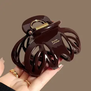 Large Pumpkin Hair Claw Clips for Women, Strong Hold Thick Hair Big Jaw Claw, Wide Non Slip Glossy Shark Hair Clip, Luxury Elegant Large Hair Clamps for Thick Long Hair