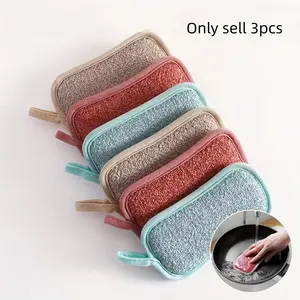 3pcs Non-Stick Bamboo Fiber Sponge Dish Cloth, Multi-Functional Kitchen Scrubbing Pads, Double-Sided Cleaning Mats for Home Use