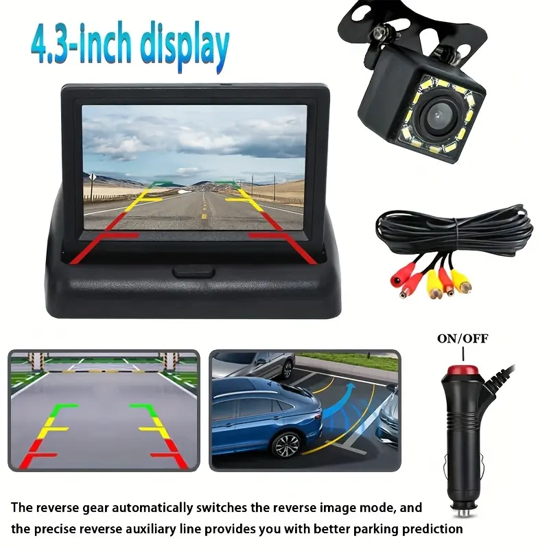 10.92cm 12LED Night Vision Car Backup Camera with Foldable LCD Display, Rear Camera Monitor, 480P HD Video Resolution, Car Plug Powered Fit for Enhanced Rear View Safety, Night Vision Camcorder