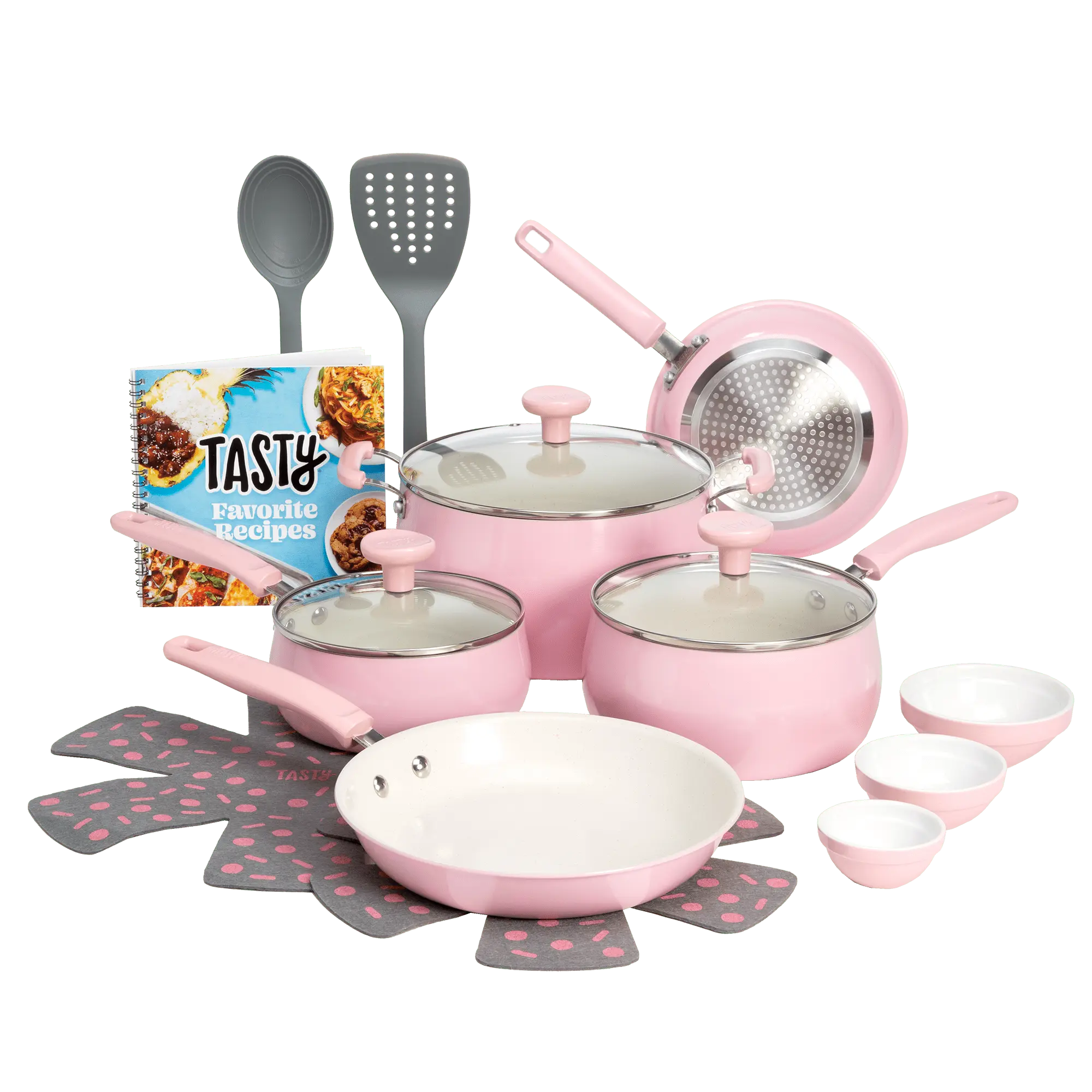 Clean Ceramic 16 Piece Non-Stick Aluminum Cookware Set, Pink