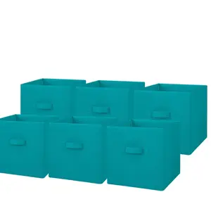 Teal Sachet Collapsible Cube Fabric Storage Bins (10.5" x 10.5"), 6 Pack - Home Organizer - Organiser, Boxes Set