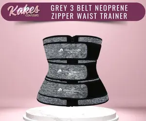 Grey 3 Belt Neoprene Zipper Waist Trainer