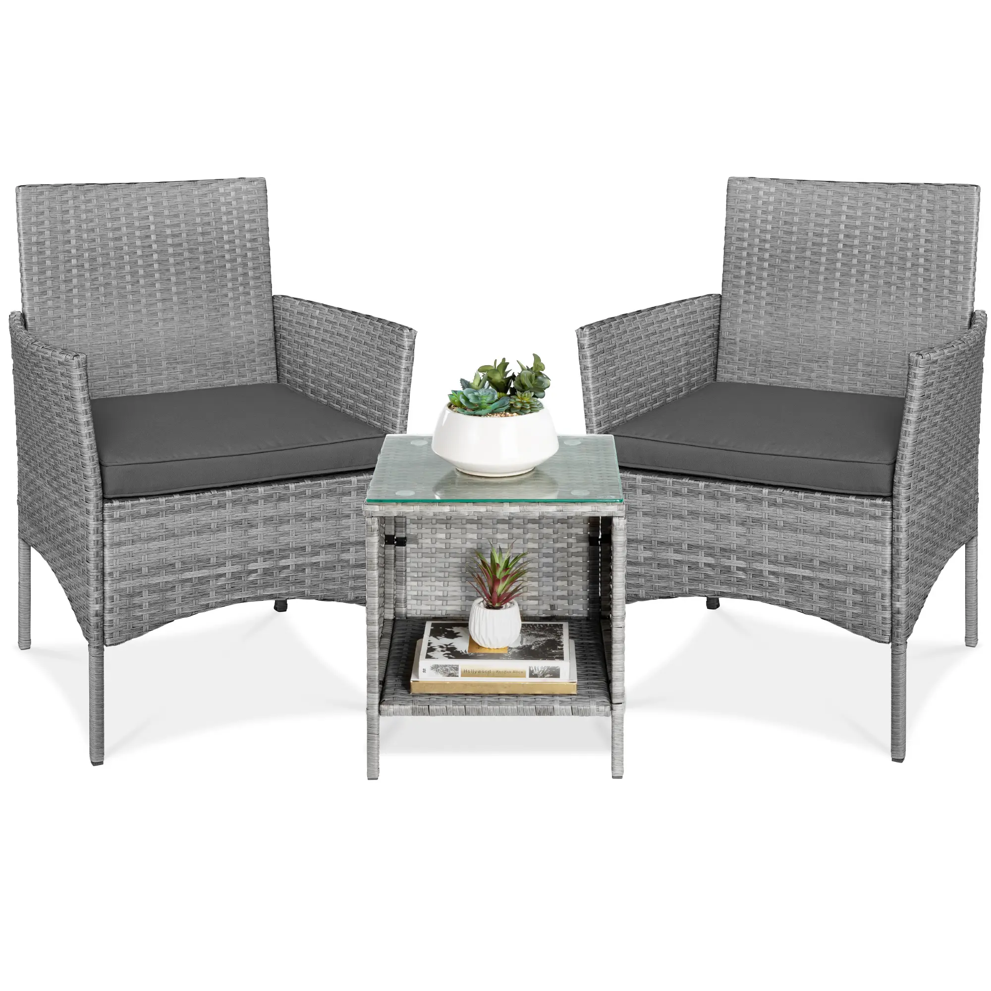 Best Choice Products 3-Piece Outdoor Wicker Conversation Patio Bistro Set, w/ 2 Chairs, Table