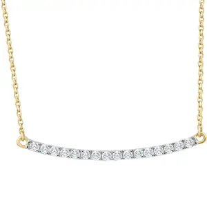 1/3Ct Diamond Bar Pendant 10k Yellow Gold Necklace Lab Grown 1 1/3"