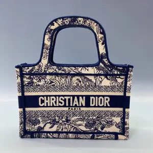 Pre-owned Coated Canvas Tote Bags Christian Dior Mini Book Tote – Blue Toile de Jouy Reverse Embroidery