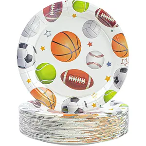 50PCS 7'' Sports Themed Disposable Paper Dessert Plates Birthday Party Decoration Tableware for Picnic Camping Birthday Party Favor Supplies