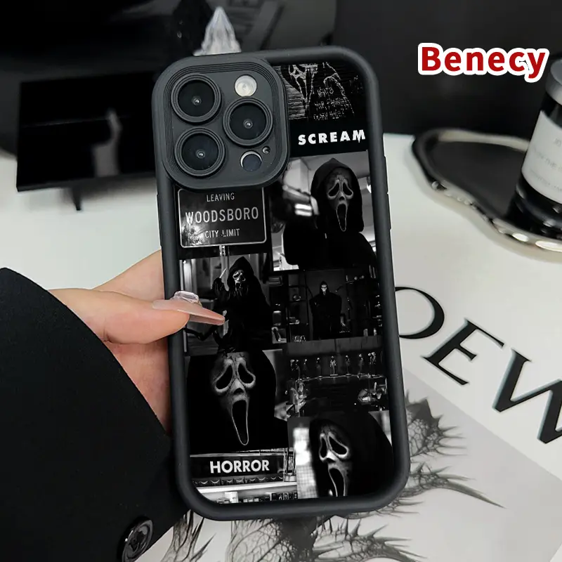 Ghostface's Realm Pattern TPU Phone Case for iPhone 17 Pro Max 16 16e 15 14 Plus 13 12 Mini 11 Air XR X XS Shockproof Drop Protection Rugged Durable Silicone Cover Cellphone Protective Casing