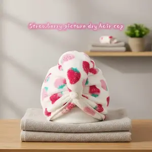 Hair Towel Wrap, Cute Strawberry Pattern Hair Drying Towel, Summer Water Absorbent Hair Towel for Women & Girls, Bathroom Gadgets, Bathroom Accessories, Super Absorbent Towel