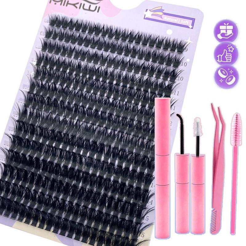 DIY Lash Clusters Kit - soft fluffy Black Thin Long-Lasting Lashes with glue Remover & tweezer for Beginners Easy At-Home Application - Eyelash Set