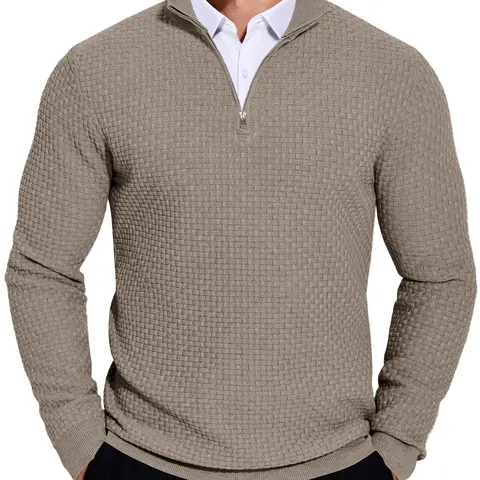 COOFANDY Men's Quarter Zip Sweaters Slim Fit Lightweight Knitted Mock Neck Pullover Casual Polo Sweaters