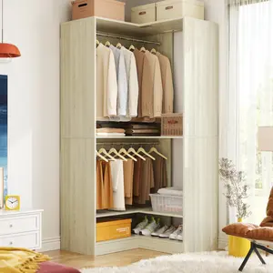 Homieasy Corner Closet Organizer with Shoe Shelf, Closet System Modular with Upper & Lower Hanging Areas, Corner Wardrobe Organizer, Easy Assembly, Anti-Tip Design, Perfect for Bedroom or Walk-In Closet