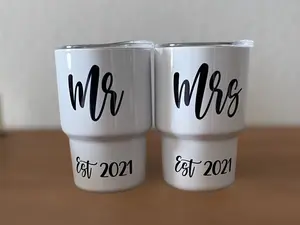 Mr & Mrs Mini Stainless Steel Shot Glass Tumbler with Straw and Lid | Sublimation Tumbler | Wedding Gifts | Mr and Mrs Gifts | Just Married Bottle Drinkware