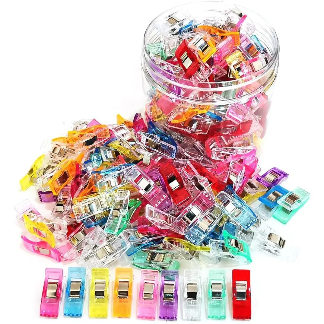 Plastic Clips, 100 count with Box, Sewing Notions for Sewing Quilting Supplies Crafting Tools, Assorted Colors for Craft
