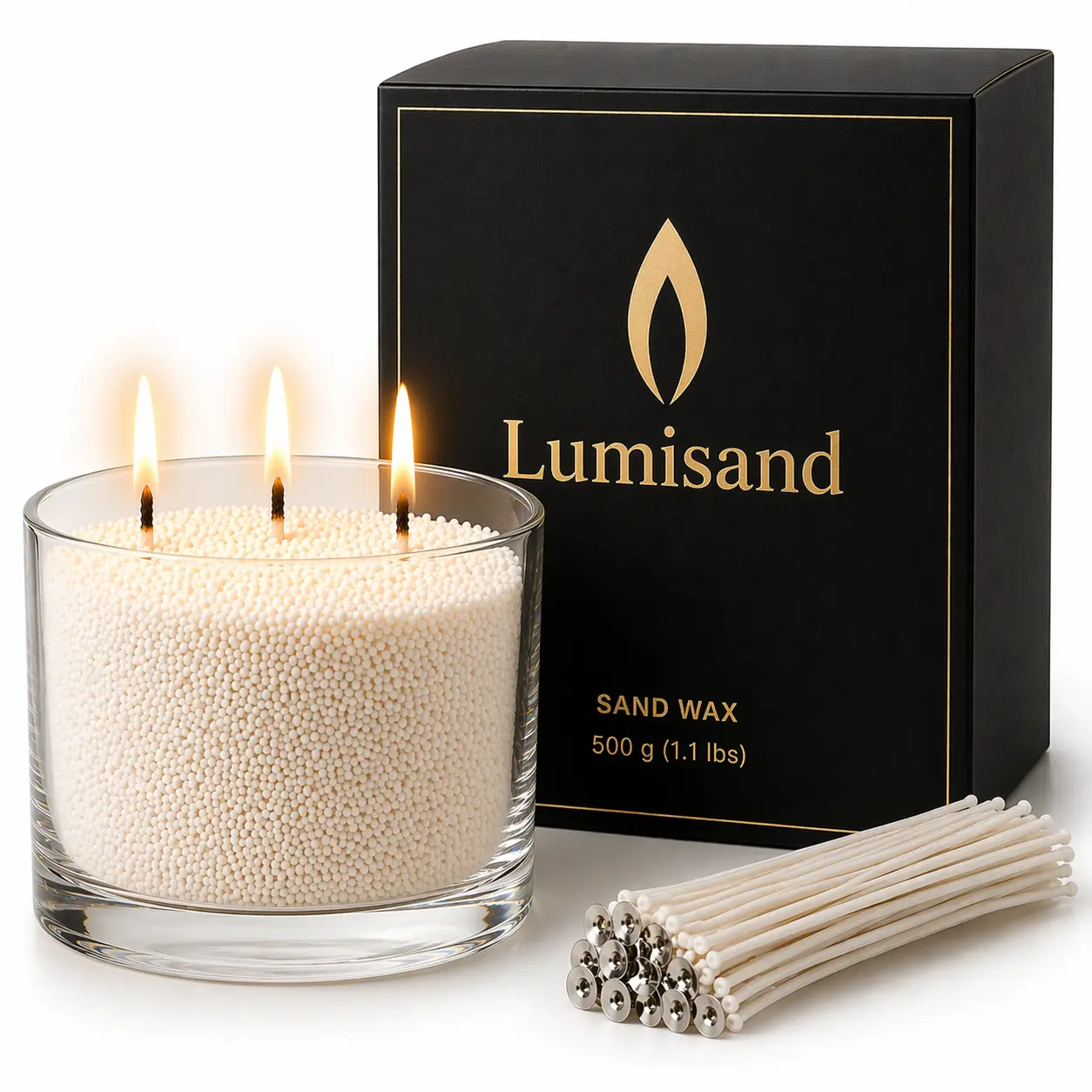 Lumisand Sand Wax Candle Kit Refillable 500g. White Candle Sand with 30 Cotton Wicks. No Melting Requiered