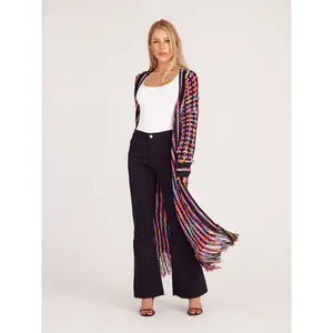 Knitted Fringed Long Cardigan Duster