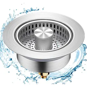 3 in 1 Kitchen Sink Drain Strainer,Universal Stainless Steel Kitchen Sink Stopper, Pop Up Anti-Clogging for 3-1/2 Inch  Standard Sink Drain Strainer
