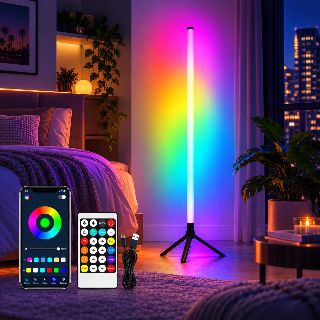 1PC/2PCS Music Sync RGB floor lamp with App & Remote Control, Custom Lighting Scenes, Adjustable Brightness and Timer for Bedroom, Gaming Setup & Living Room Decor