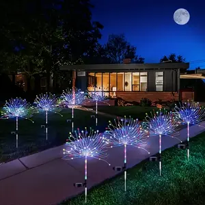 2/6 pieces of solar LED fireworks outdoor lights, 8 modes, durable materials, DIY firefly lights, suitable for courtyard, sidewalk, camping, party and wedding, Easter, Halloween, banquet, garden, trail and villa holiday decoration lights
