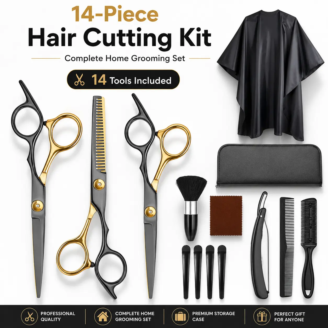 Professional Stainless Steel Hair Cutting Scissors Set Hairdressing Kit Cutting Thinning Shears Straight Razor Hair Combs Hair Clips Brush Storage Case Home Barbershop DIY Haircut Tools Perfect Gift for Dad Husband Boyfriend  Father's Day Birthday