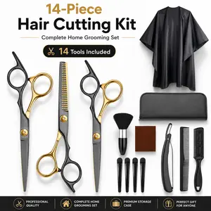 Professional Stainless Steel Hair Cutting Scissors Set Hairdressing Kit Cutting Thinning Shears Straight Razor Hair Combs Hair Clips Brush Storage Case Home Barbershop DIY Haircut Tools Perfect Gift for Dad Husband Boyfriend  Father's Day Birthday