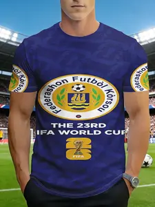 Theme 2026 Football World Cup, 3D Printed Casual Short Sleeve Design Sports Top, Fitted Cut Long All Season Wear, No Collar, All over Print