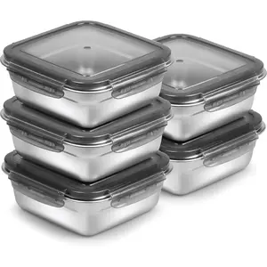 5 Pack Sandwich Containers, 24oz Stainless Steel Sandwich Box with Airtight ,  Metal Meal Prep Lunch Boxes, , Dishwasher Safe,  Storage Containers for Families (Black)