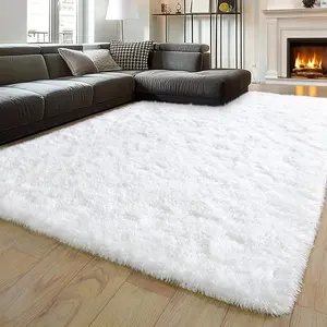 BLIOWL White Stain Resistant Non-Shedding Faux Fur Plush Rug 1.7-inch Thick No Flattening Ultra Soft Fluffy Non-Slip Easy Care Carpet for Kids Pets High Traffic Living Room Bedroom