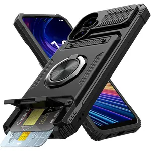 for Boost Mobile Celero 5G 2024 (3rd Version) Case with Card Holder [Store 2 Cards] + 360° Rotated Kickstand Dual Layer Heavy Duty Shockproof Wallet Phone Case for Celero 3 5G 2024, Black