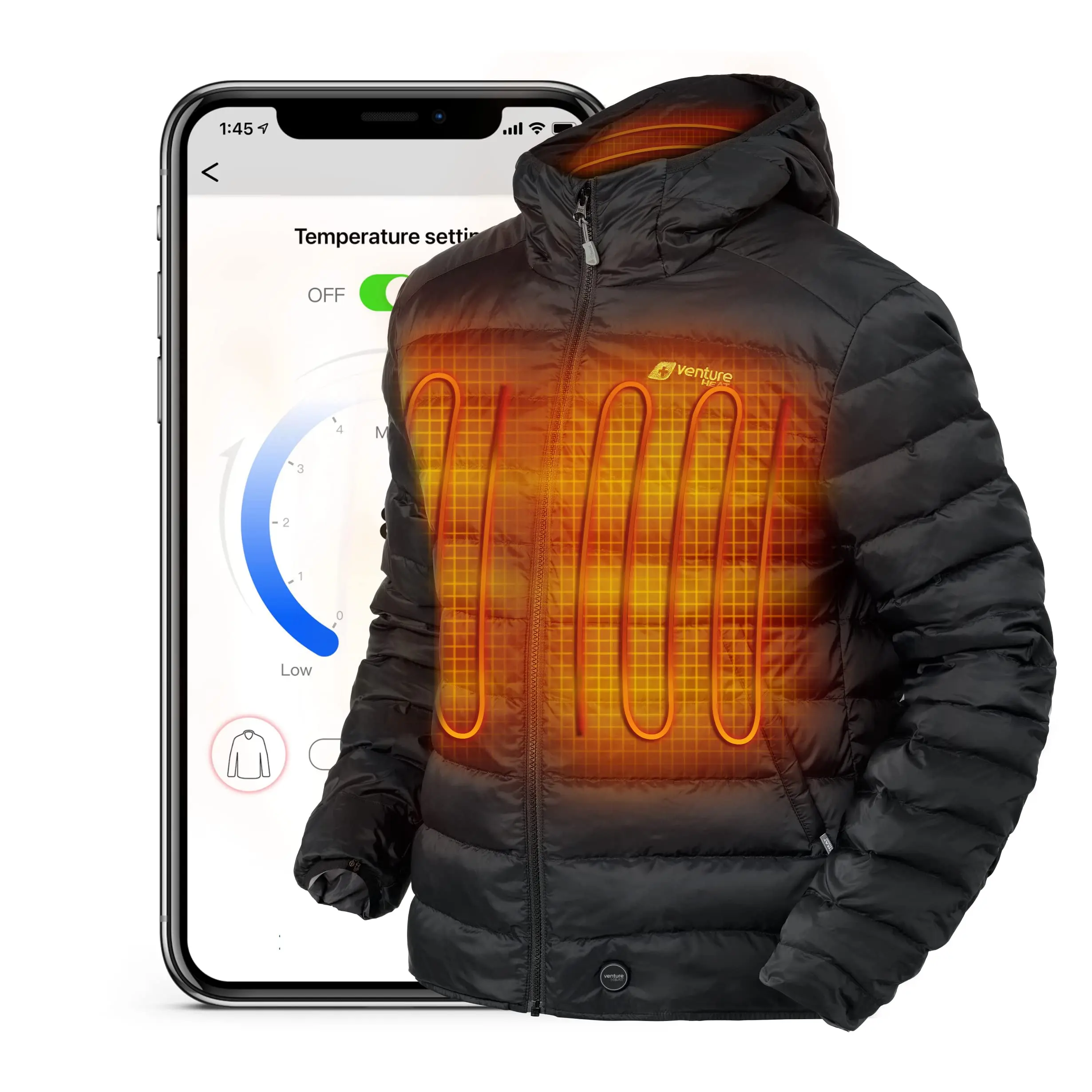 Man's Heated Down Jacket with 1 Battery Pack -  Heating Jacket, 12V Dual Battery Pockets MAX 26W