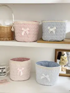 Plaid Striped Bow Heart, Casual Style, All Season Use, Ideal for Girls, Festival Essentials, Portable & Durable Design, Handheld Cosmetic Pouch