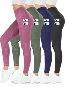 4PCS Women's Camo Print High Waist Sports Leggings with Double Square Pockets, Casual Comfy Breathable Butt-lifting Skinny Pants for Yoga Gym Workout, Yoga Activewear, Ladies Sportswear for All Seasons, Sportswear Bottoms, High Stretch Leggings