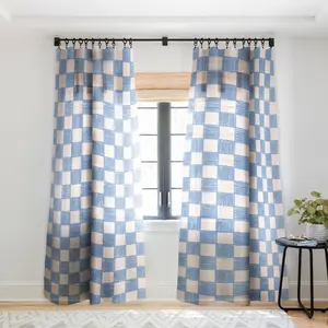 Schatzi Brown Alice Check Powder 64" x 50" Single Panel Sheer Window Curtain - Deny Designs