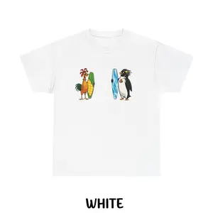 Chicken Joe and Cody Maverick T-Shirt, Surf’s Up Penguin Graphic Tee, Funny Beach Surf Shirt for Men Women, Unisex Cotton Casual Streetwear, Vintage Graphic Tee Trendy Summer Outfit